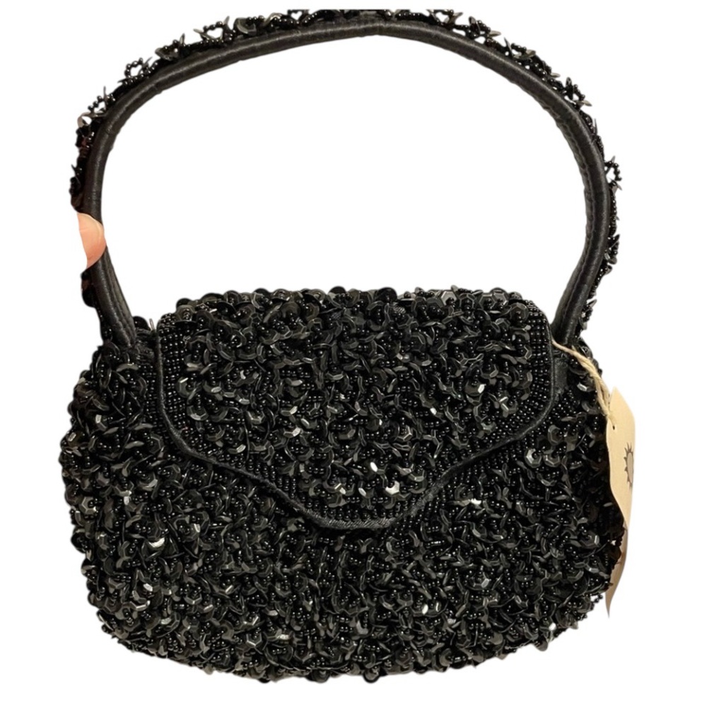 New Black Beaded Sequin Exquisite Evening Bag Handmade in Indonesia New With Tag